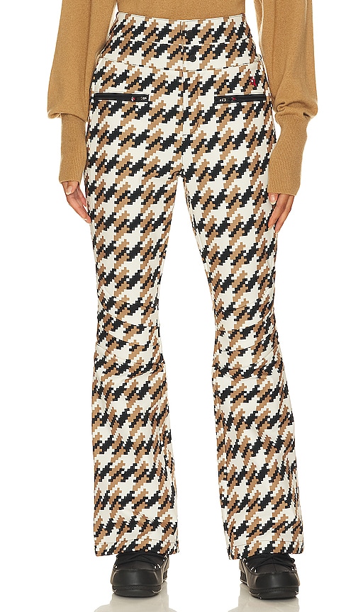 Perfect Moment Aurora Flare Pant in Iconic Camel, Black, & White Houndstooth
