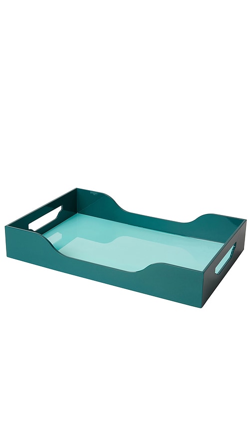 Shop Printworks Large Swell Lacquered Tray In Turquoise & Green