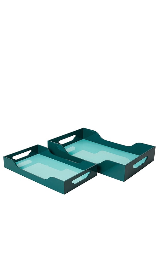 Shop Printworks Large Swell Lacquered Tray In Turquoise & Green