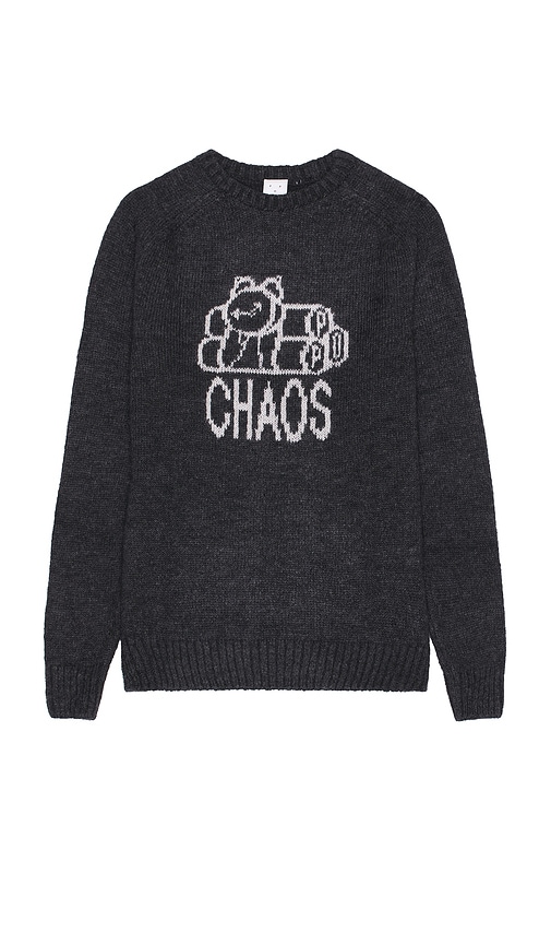 Pop Trading Company Knitted Chaos Crewneck Sweatshirt In Gray