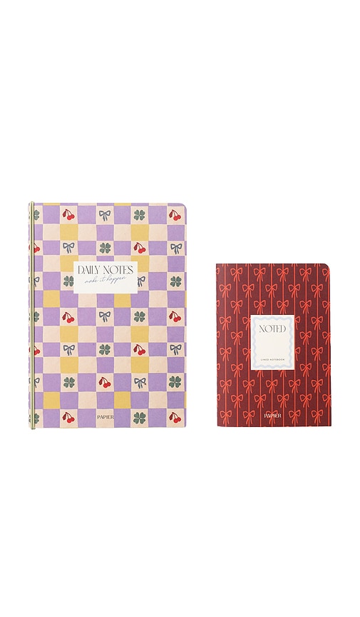  Papier Lot De 2 Carnets à Couverture Souple Checkerboard & Bows Checkerboard & Bows Softcover Notebook Set Of 2 En Purple. 
