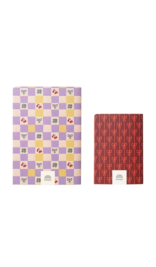  Papier Lot De 2 Carnets à Couverture Souple Checkerboard & Bows Checkerboard & Bows Softcover Notebook Set Of 2 En Purple. 