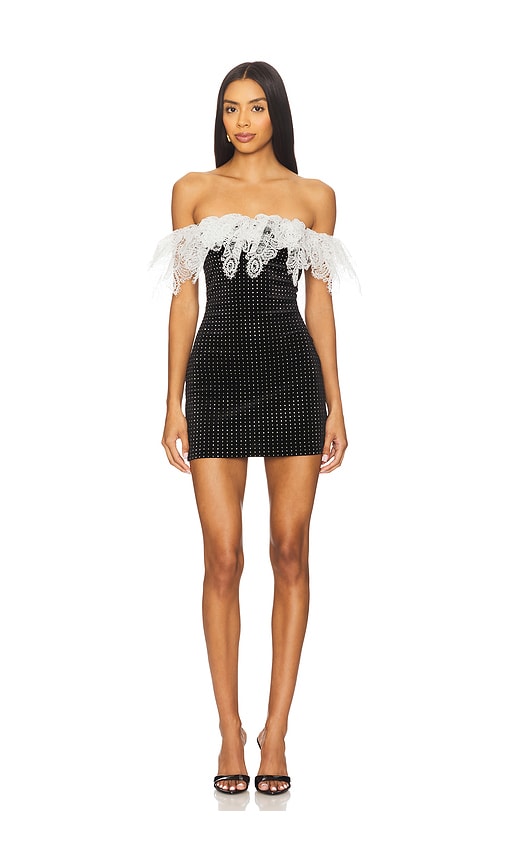 Off-shoulder Lace Trim Mini Dress in Black. - size XS (also in L, M, S)