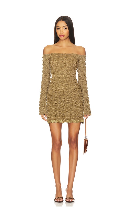 Prabal Gurung Off-shoulder Long Sleeve Mini Dress In Brown