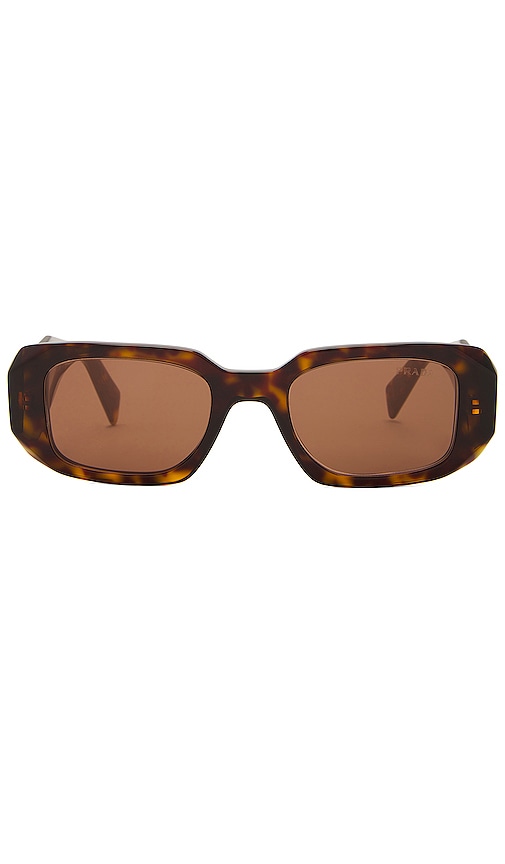 Shop Prada Oval Frame Sunglasses In Brown