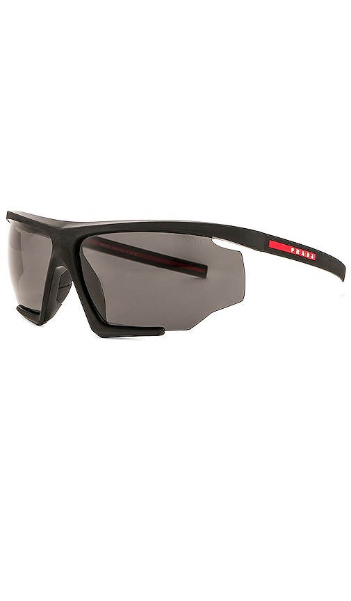 Shop Prada Linea Rossa Shield Frame Sunglasses In Black