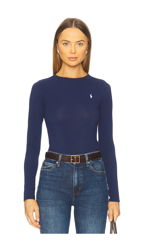 Polo Ralph Lauren Long Sleeve Bodysuit In Blue