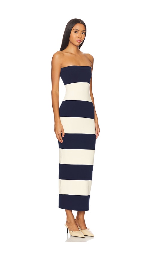 Shop Posse Theo Strapless Dress In Navy,cream