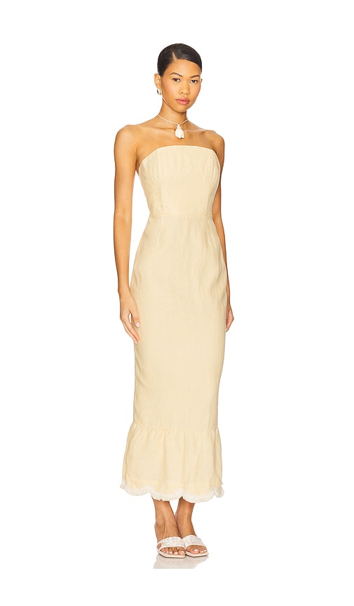 Posse Essie Strapless Fringed Linen Maxi Dress In Neutral