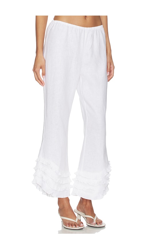 Posse Florence Ruffle Detail Crop Linen Pants In White