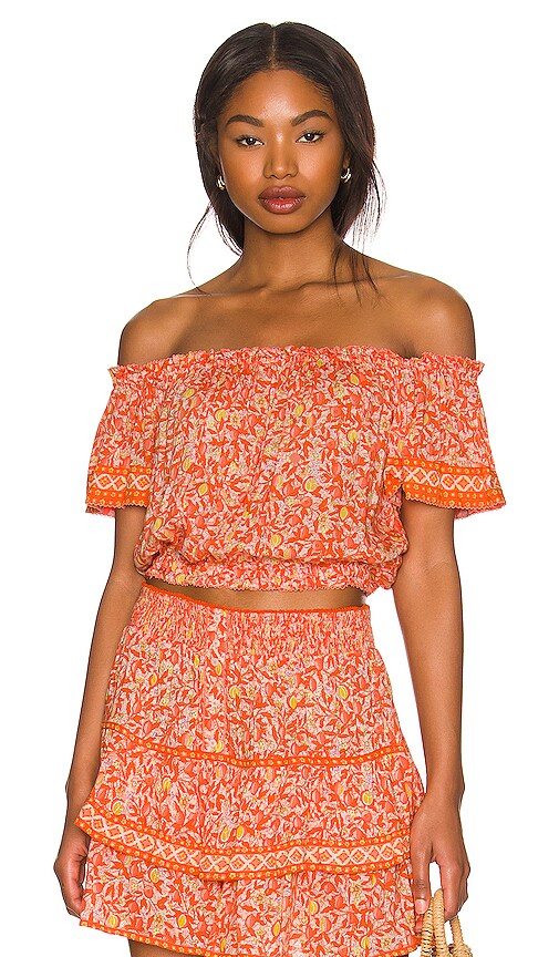 Poupette St Barth Camilla Blouse in Orange Lemon