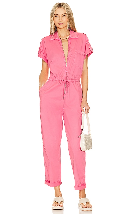 Shop Pistola Jordan Short Sleeve Zip Front Jumpsuit In Pink