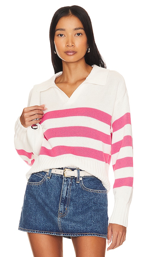PISTOLA Arlo Polo Sweater in Flamingo & White Stripe