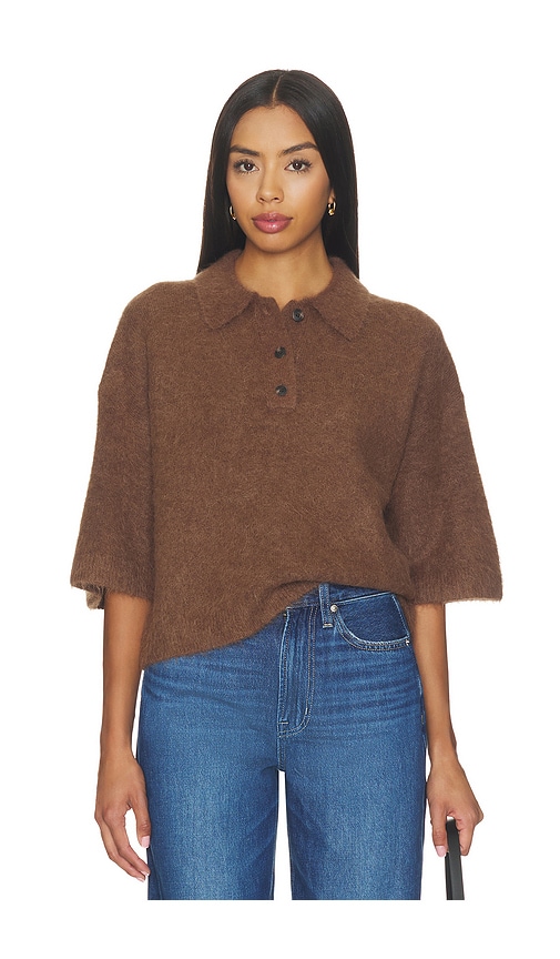 PISTOLA Nadya Alpaca Blend Boxy Polo Sweater Top in Brown. - size L (also in M, S, XS)