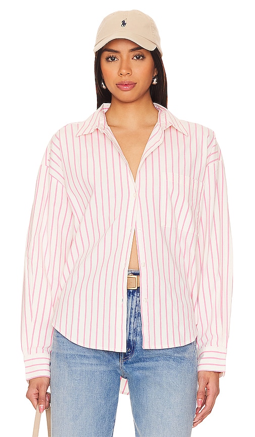 PISTOLA Sloane Oversized Button Down Shirt in Rose Multi Stripe