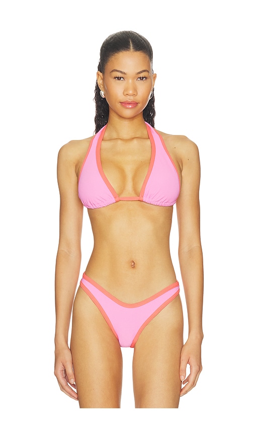 POST SWIM Lolo Contrast Halter Bikini Top in Radiant Pink | REVOLVE
