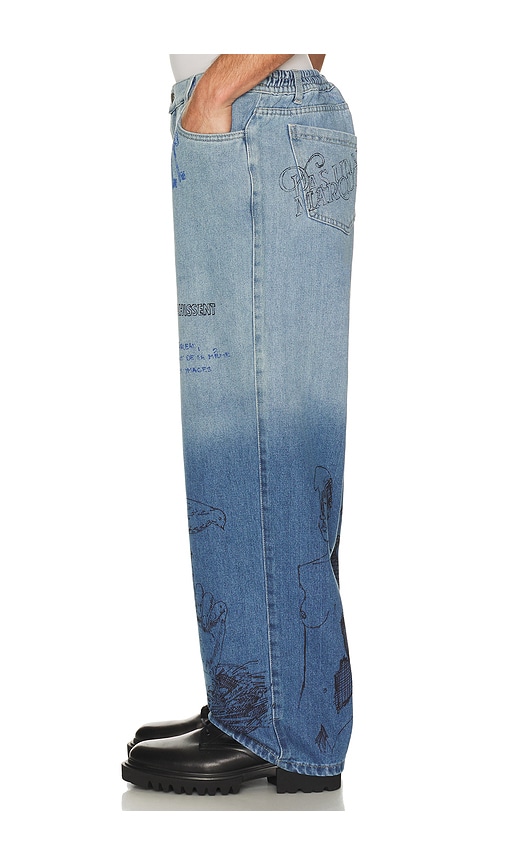  Pas Une Marque Jeans Sketch Print In Blue. Größe 1. Also In 2, 3, 4. 
