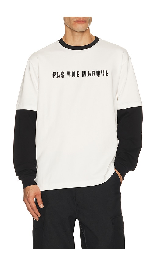 Pas Une Marque Long Sleeve Tee In Black & Vintage White