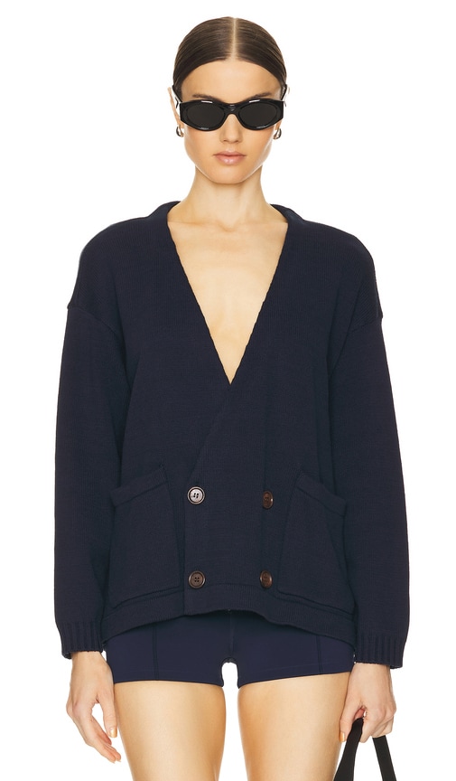 Found Double Breasted Knit Cardigan in Navy