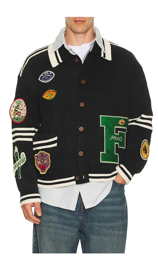 Found Varsity Patch Collared Cardigan