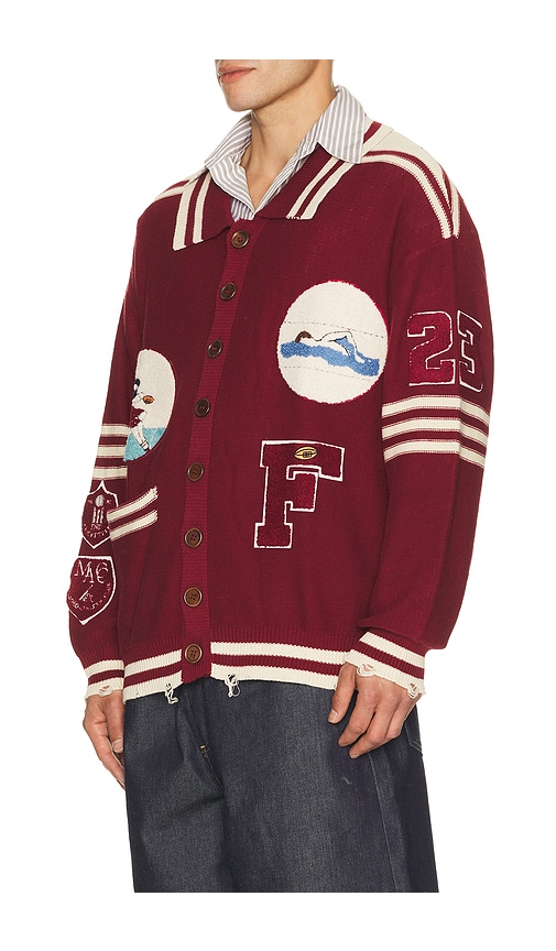 Found Varsity Patch Collared Cardigan In Multi