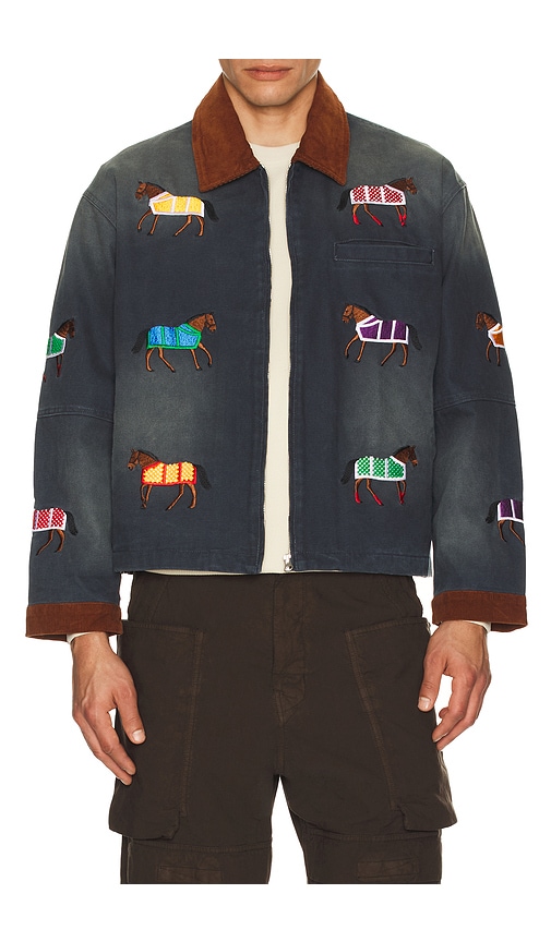 Found Lariat Horse Embroidered Work Jacket In Blue