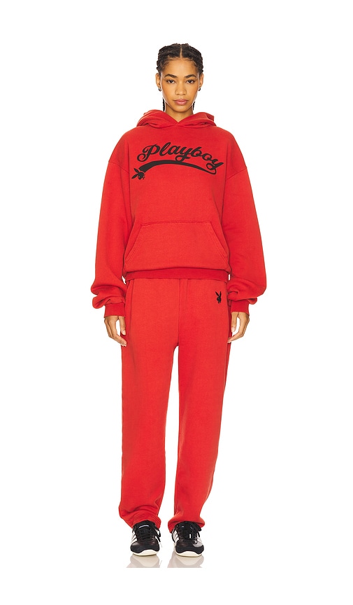 Playboy Logo Hoodie and Sweatpant Set in Red. - size L (also in M, S)