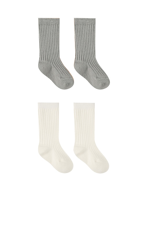 Shop Quincy Mae Socks Set In Ivory & Dusty Blue