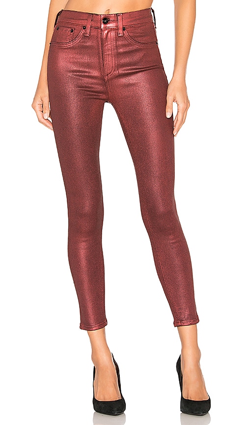 red metallic jeans