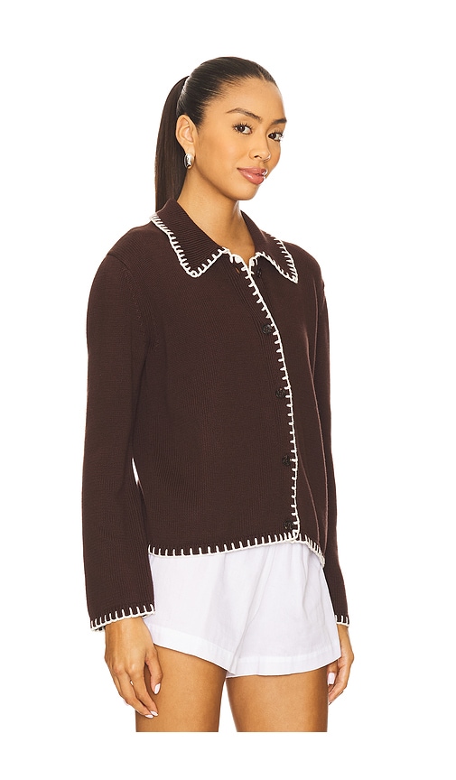Rails Rayleen Cardigan Brown Ivory Blanket Stitch In Brown
