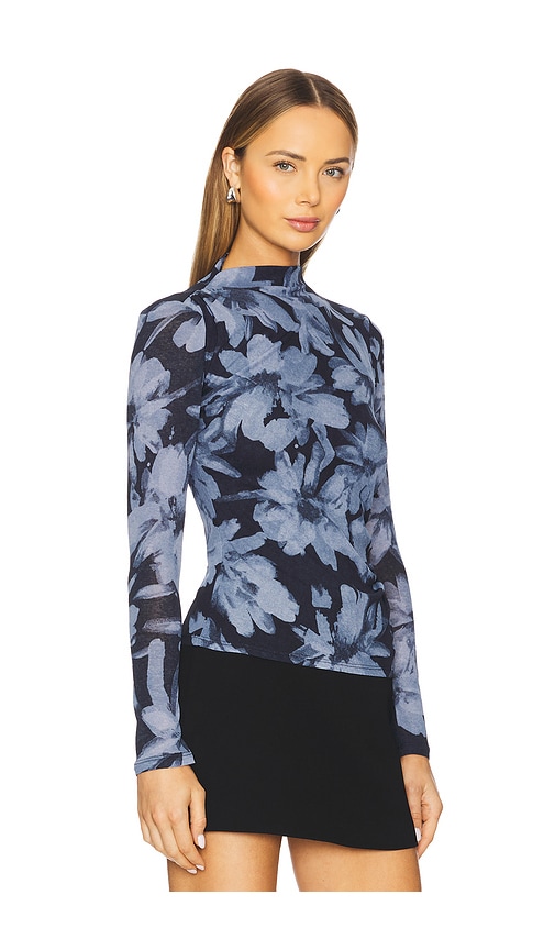 Rails Joelle Floral Ruched Mesh Funnel Neck Top In 午夜百合