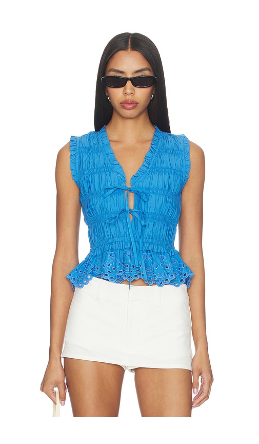 Rails Shirred Broderie-anglaise Top In Blue