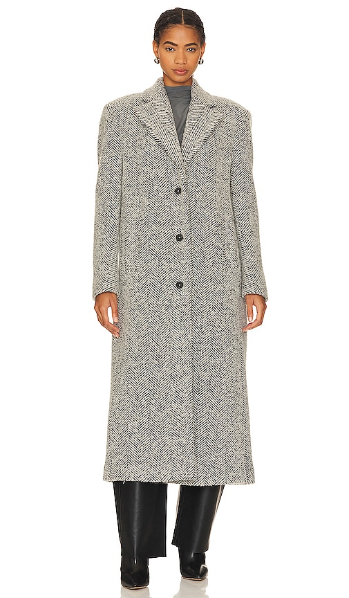 Shop Remain Herringbone Boxy Coat In Light Grey