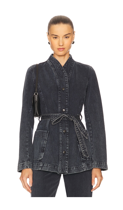 Remain Birger Christensen Belted Pocket Denim Jacket In Black