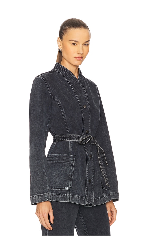 Remain Birger Christensen Belted Pocket Denim Jacket In Black