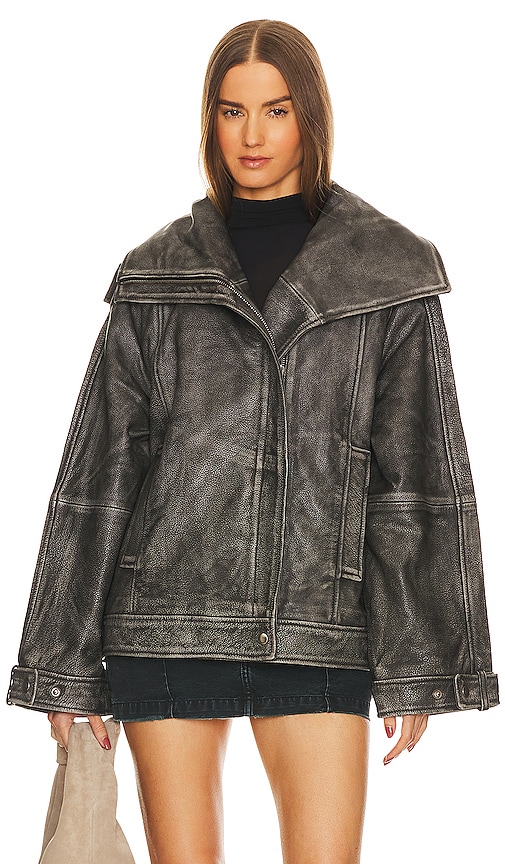 Shop Remain Leather Oversized Jacket In Black