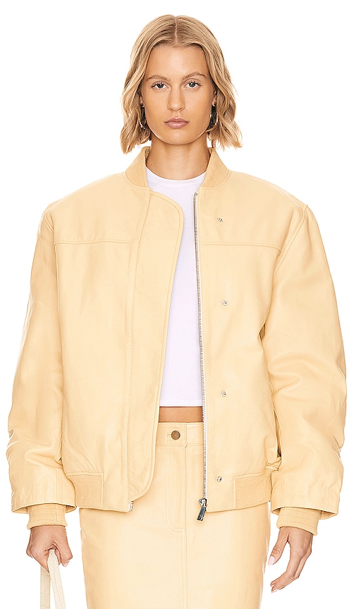 Remain Leather Bomber Jacket In Straw Yellow