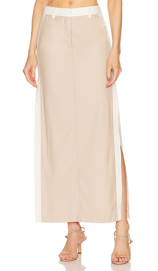 Remain Birger Christensen Zweifarbiger Midirock Aus Twill In Safari Combo