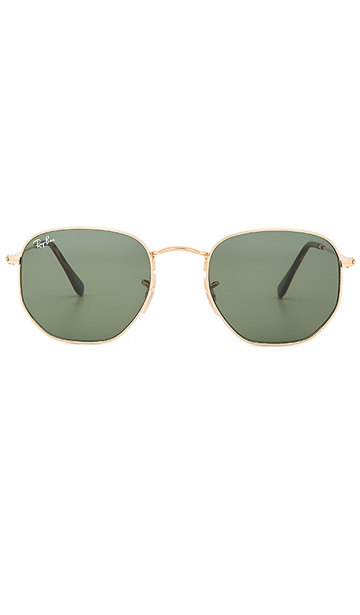 Product image of Ray-Ban Hexagonal Flat in Gold & Green Classic. Click to view full details