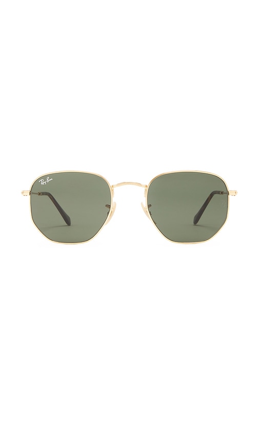 Shop Ray Ban Hexagonal Flat Lenses Sunglasses In Metallic Gold