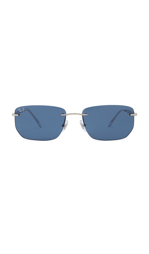 Ray Ban Rectangular Rimless Sunglasses In Blue