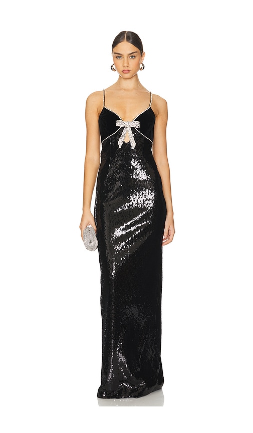 ◆関税込◆【REBECCA VALLANCEC】Nicky Hilton Lena gown x Nicky Hilton Lena bow-detail sequined gown in black
