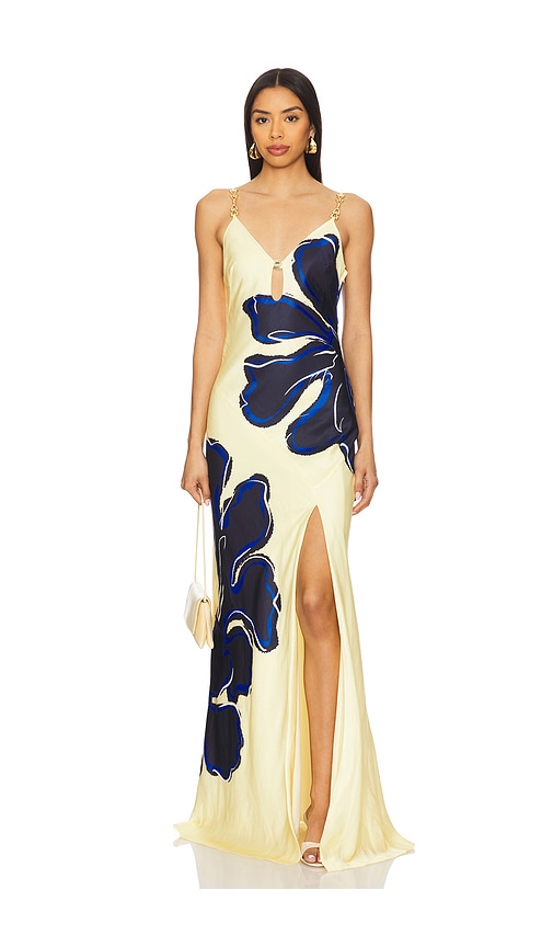Rebecca Vallance INDIGO マキシドレス - Navy & Yellow Floral
