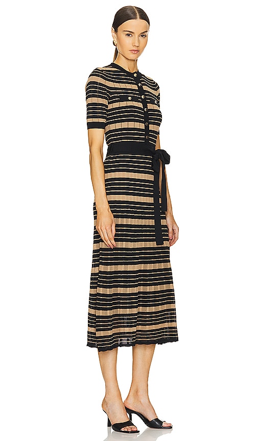 Shop Rebecca Vallance Rivoli Midi Dress In 黑色 & 棕色条纹