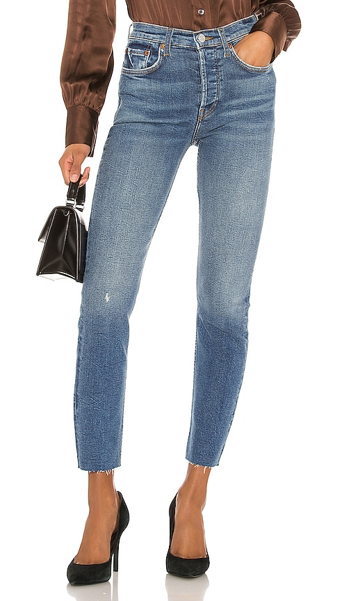 RE/DONE Originals High Rise Ankle Crop in Aged Blue | REVOLVE