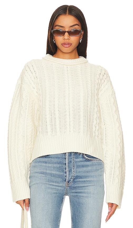 Shop Re/done Crewneck Cable Pullover In Ivory