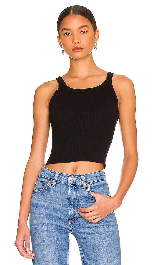 Shop Re/done X Hanes Cropped Rib Tank In 黑色