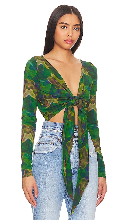 Shop Re/done X Pam Anderson Wrap Tie Top In Green Butterfly