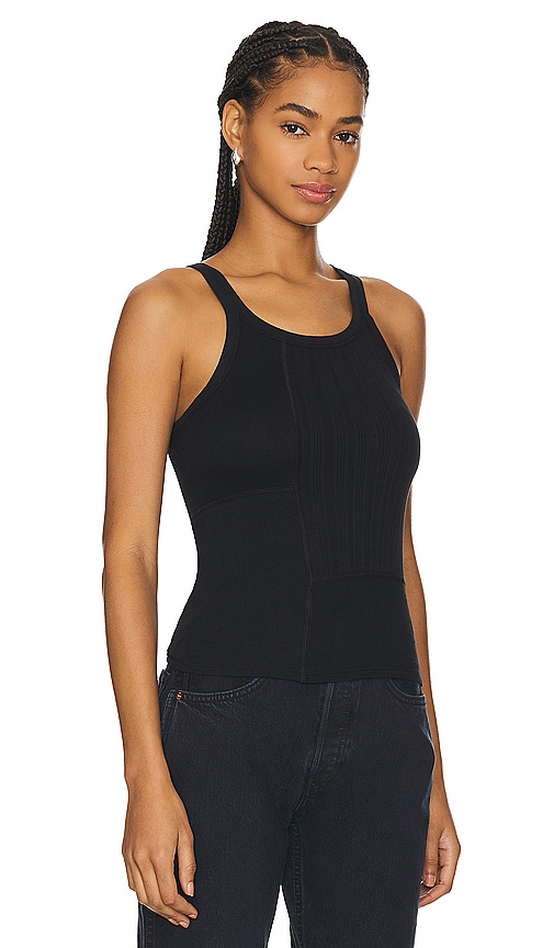 Shop Re/done Mixed Media Ribbed Tank In Black
