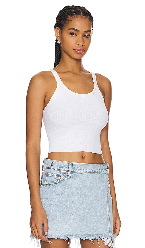Shop Re/done Cropped Ribbed Tank In White & Clementine Stitch